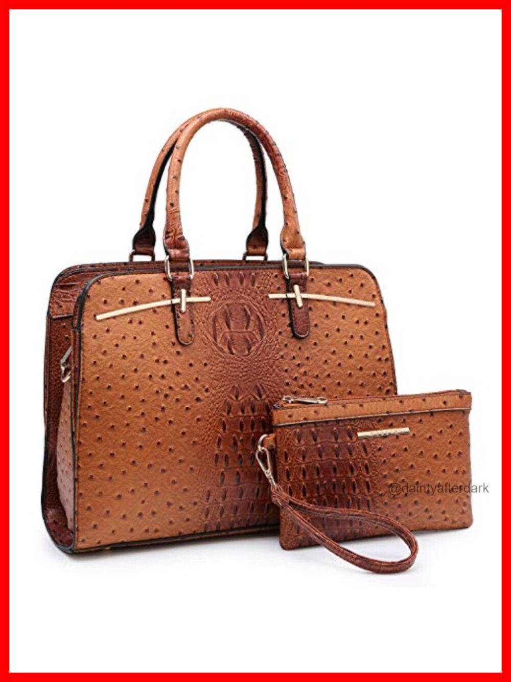 Vegan Leather Satchel Handbag Wallet Set 2pc Top Handle Shoulder Bag